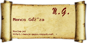 Mencs Géza névjegykártya